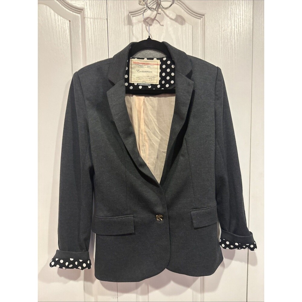 Cartonnier Anthropologie women's gray blazer jacket shoulder pad S pockets lined